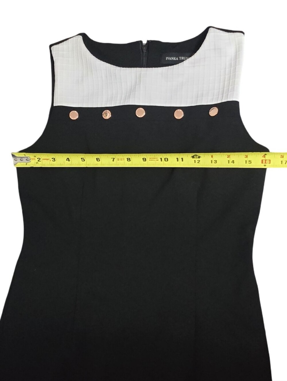 Ivanka Trump Black Cream Button-Trim Sheath Office Mini Dress Sleevless Cocktail - Picture 4 of 7